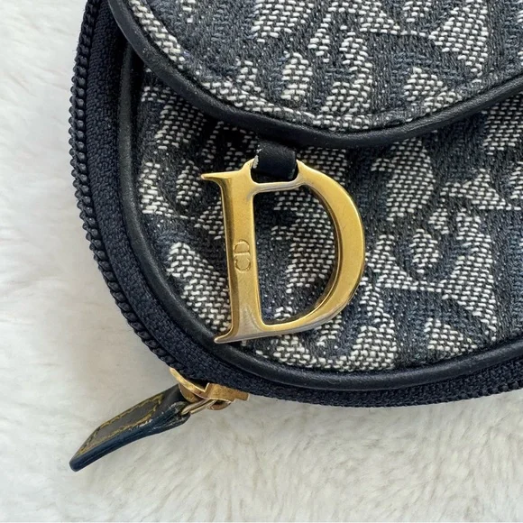 DIOR/Christian Dior CD Saddle Bag Navy Trotter Jacquard Pouch - Picture 2 of 11